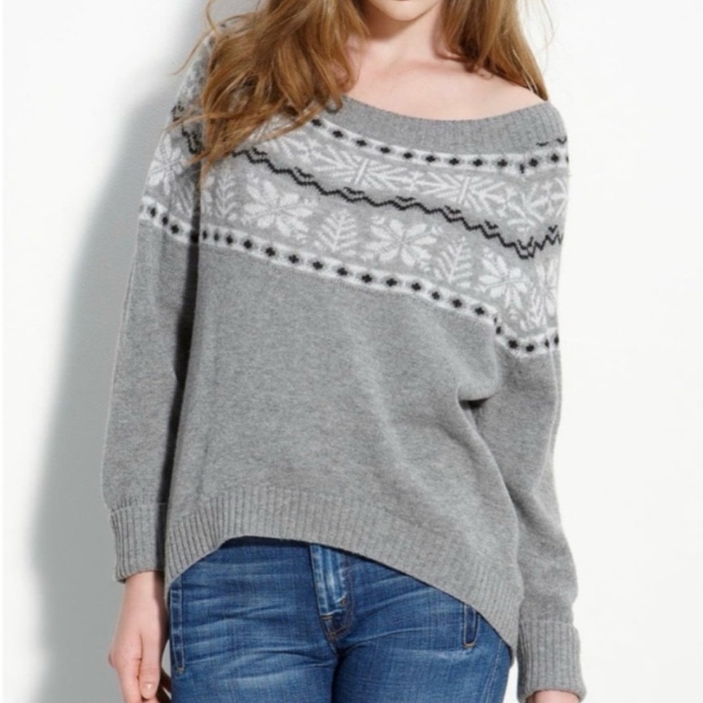 Joie Gray and White Off-Shoulder Sweater